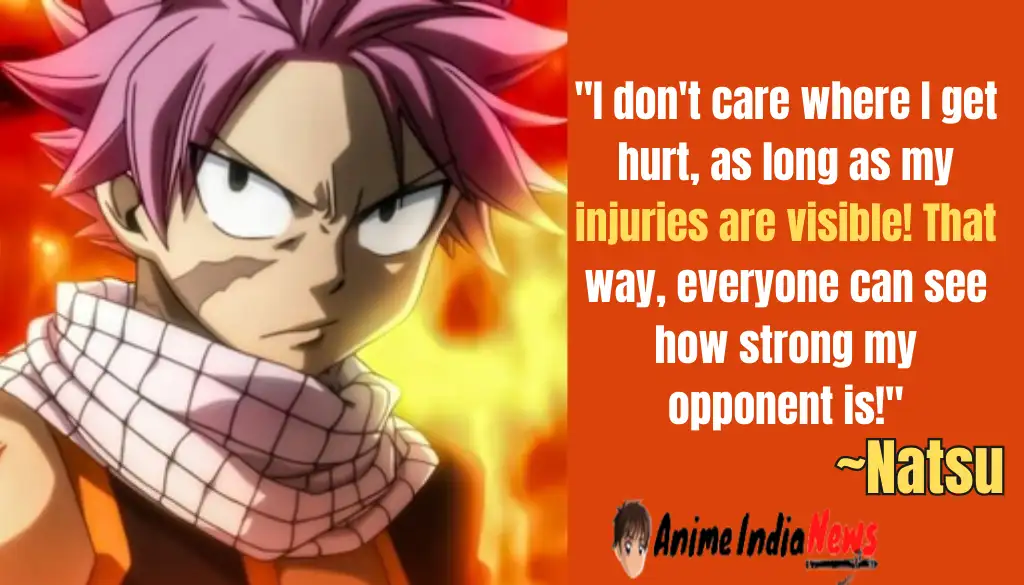 Natsu Dragneel Quotes I don't care where I get hurt, as long as my injuries are visible! That way, everyone can see